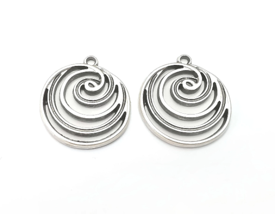 Tidal Wave Swirl Spirals Charms Antique Silver Plated (25x22mm) G28260