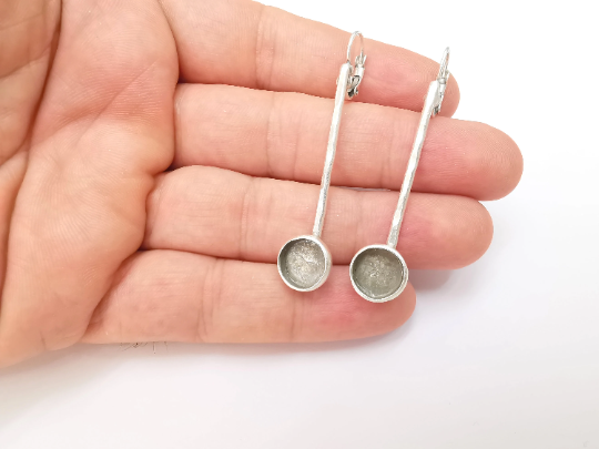 Hammered Stick Earring Round Blank Base Settings Silver Resin Cabochon Inlay Blank Mountings Antique Silver Brass (10mm blank) G28719