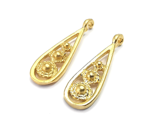 Ethnic Drop Charms Gold Plated Brass (26x8mm) G28239