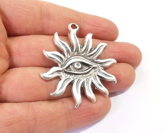 Sun eye charms Antique silver plated charms (49x42mm) G24436