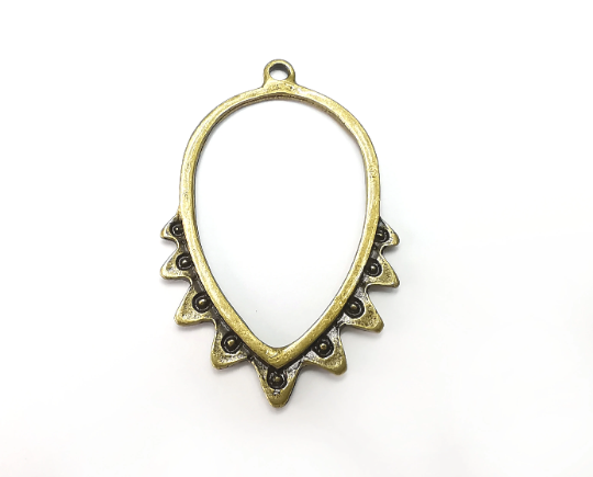 Ethnic Drop Charms, Antique Bronze Plated Charms (45x30mm) G28922