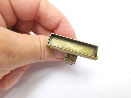 Rectangle Ring Blank Setting, Cabochon Mounting, Adjustable Resin Ring Base, Inlay Ring Blank Mosaic Bezels Antique Bronze (40x10mm) G29310