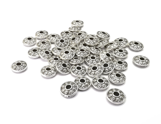 10 Rondelle Beads Antique Silver Plated Metal Beads (7mm) G28911