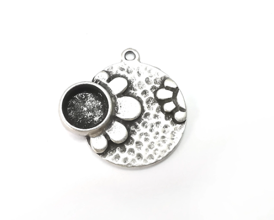 Flower Charms Pendant Bezels, Resin Blank, inlay Mountings, Mosaic Frame, Cabochon Bases Flower Settings Antique Silver Plated (10mm) G28451