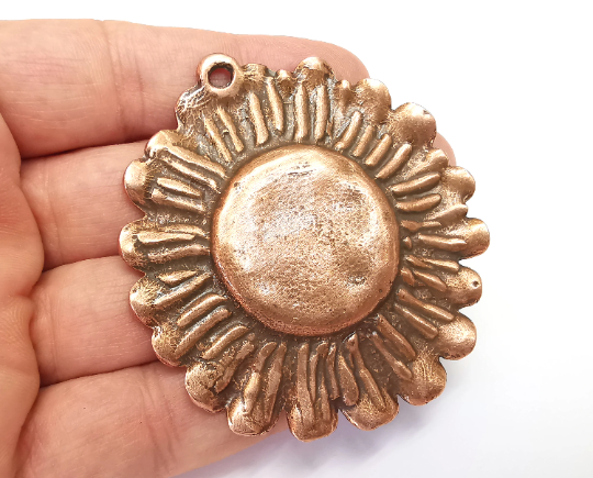 Sunflower Pendant Blank Bezel Mosaic Mountings Cabochon Setting Antique Copper Plated (70x65mm)(30mm Blank) G28071