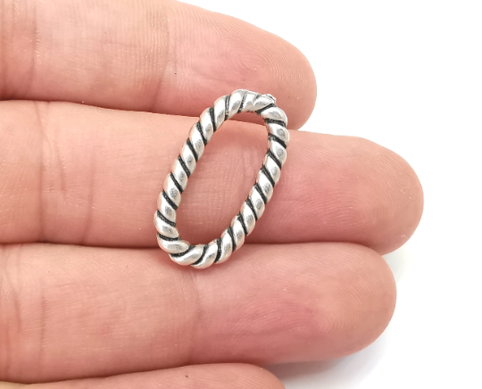 Oval Twisted Connector Charms Antique Silver Plated Findings (25x14mm) G28735