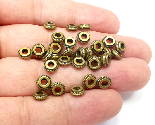 Ribbed Round Beads Antique Bronze Plated Beads (7mm) G28290
