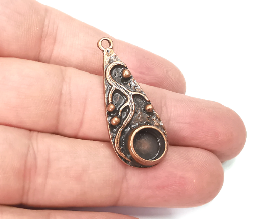 Drop with Buds Pendant Bezel, Resin Blank, inlay Mounting, Mosaic Frame Cabochon Base Dry Flower Setting, Antique Copper Plated (8mm) G28968