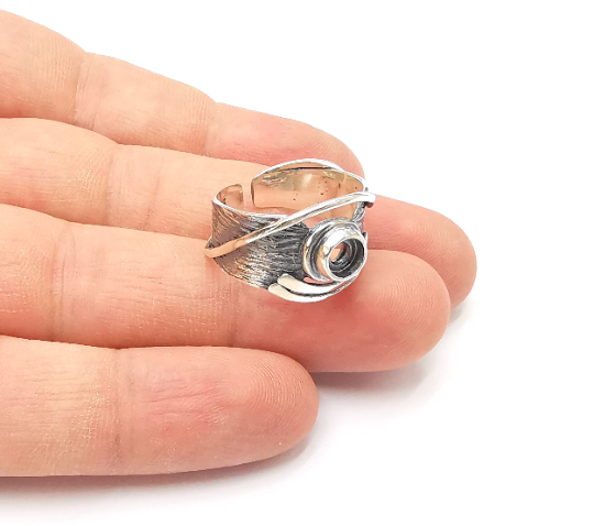 Sterling Silver Ring Blank Bezel 925 Antique Silver Setting Cabochon Ring Mounting Adjustable Ring Base (5mm) G30068