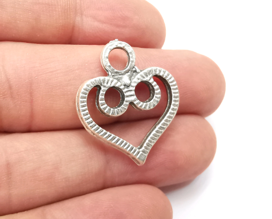 Heart Charms, Antique Silver Plated (26x23mm) G28754