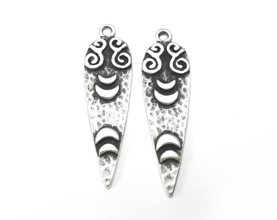 Crescent Charms Antique Silver Plated Spike Dangle Earring Components (43x13mm) G28445