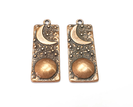 Crescent Full Moon Charms Star Night Sky Pendant Antique Copper Plated Charms (38x15mm) G28052