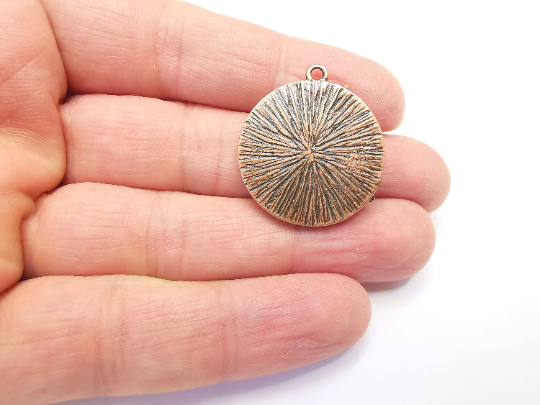 Forest Landscape Pine Tree Crescent Moon Round Charms Pendant Antique Copper Plated Charms (31x28mm) G28008