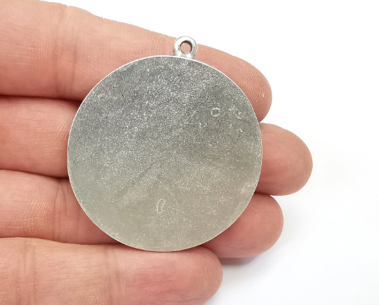 Round Pendant Blanks Resin Bezel Base Mosaic Mountings Antique Silver Plated (48x43mm)( 40 mm Bezel Inner Size) G28088