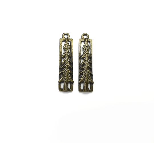 Tree Charms Antique Bronze Plated Pine Tree DIY Charms, Dangle Earring Component (33x8mm) G28255