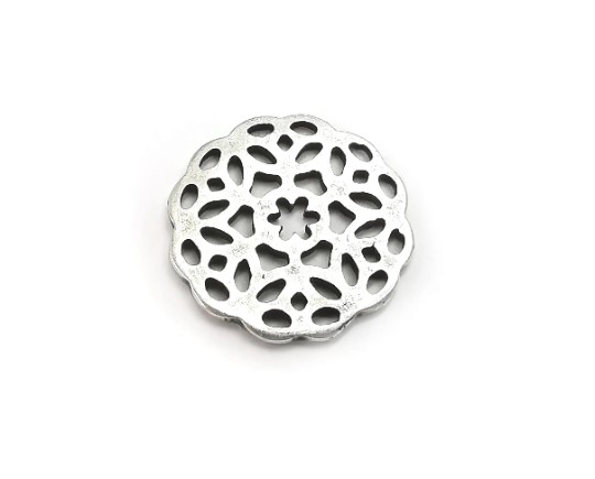 Round Filigree Charms, Antique Silver Plated Findings (21mm) G29501