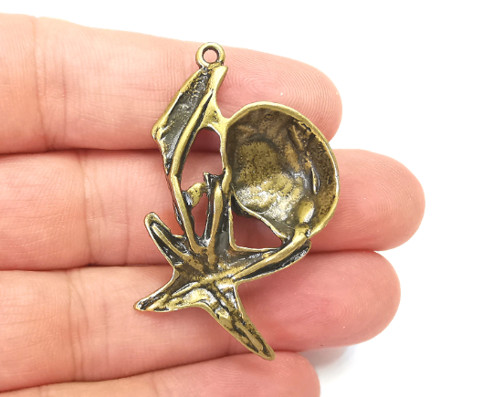 Dolphin Starfish Scallop Charms Pendant Antique Bronze Plated (50x29mm) G28259