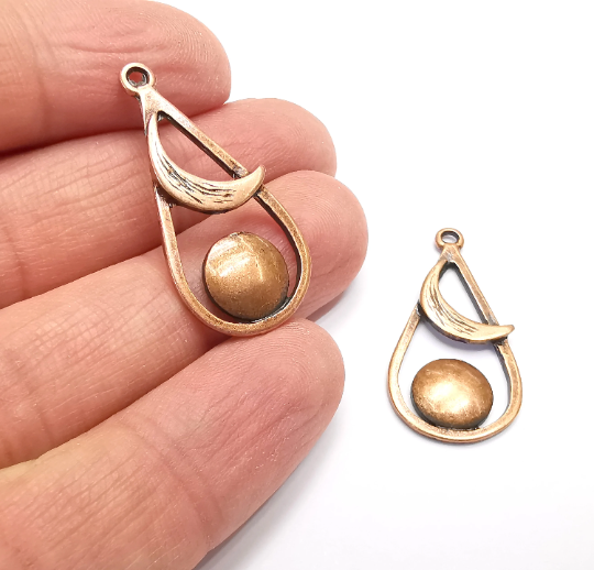 Drop Crescent Full Moon Charms Sky Pendant Antique Copper Plated Charms (34x17mm) G28007