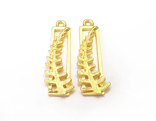 Fern Leaf Charms Frame Pendant Gold Plated (34x12mm) G28274