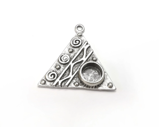 Unique Charms Pendant Bezel, Resin Blank, inlay Mountings, Mosaic Frame, Cabochon Bases Flower Settings Antique Silver (8mm) G29351