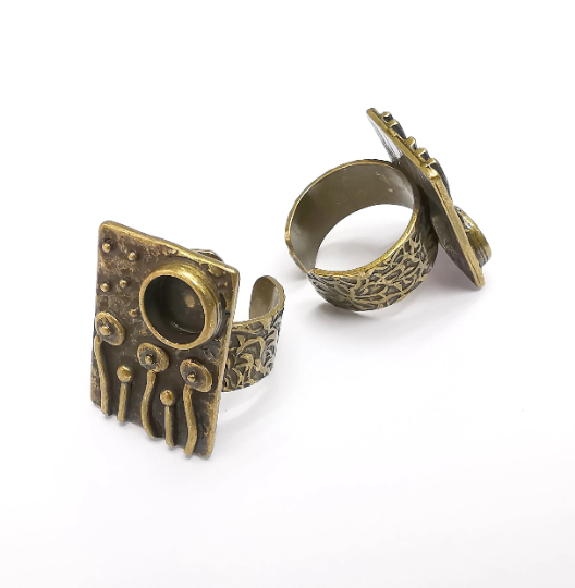 Flower Ring Blank Setting, Cabochon Mounting, Adjustable Resin Ring Base, Inlay Ring Blank Mosaic Bezels Antique Bronze Plated (8mm) G29302