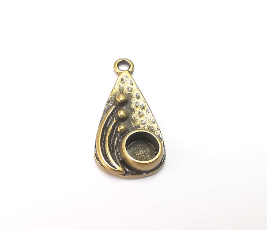Drop with Buds Pendant Bezel, Resin Blank, inlay Mounting, Mosaic Frame Cabochon Base Dry Flower Setting, Antique Bronze Plated (6mm) G28933