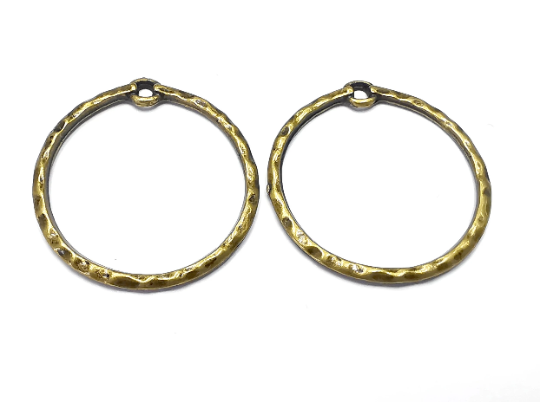 Round Hammered Circle Charms Antique Bronze Plated Findings (30x29mm) G28292