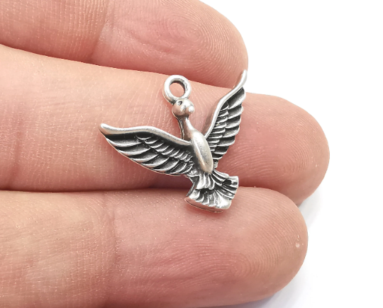 Bird Charms, Antique Silver Plated (23x20mm) G28776