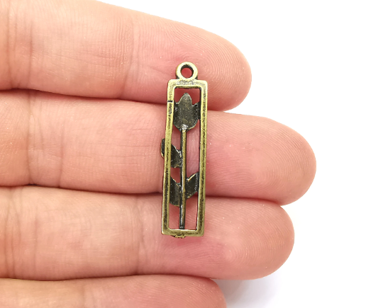 Flower Rose Leaf Charms Antique Bronze Plated Charms (33x8mm) G28261