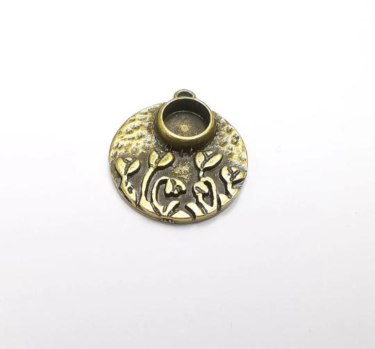 Flower Garden Charms Blank Resin Bezel Mounting Cabochon Base Setting Antique Bronze Plated (8mm Blank) G29392