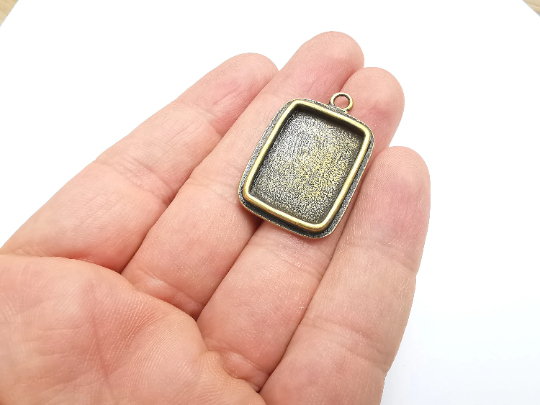 Rectangle Pendant Blanks, Resin Bezel Bases, Mosaic Mountings, Dry flower Frame, Polymer Clay base, Antique Bronze Plated (25x18mm) G29548