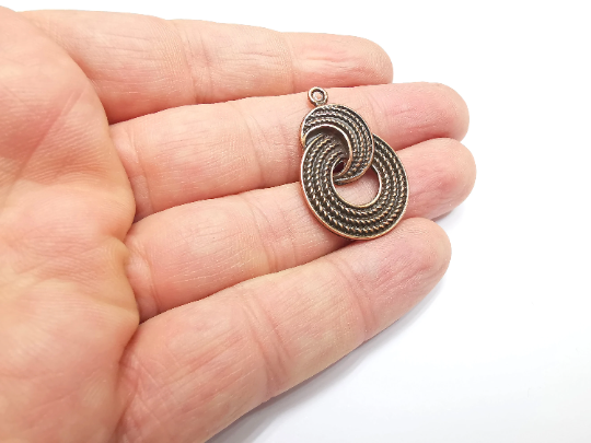 2 Circle Textured Charms Antique Copper Plated Charms (33x23mm) G29567