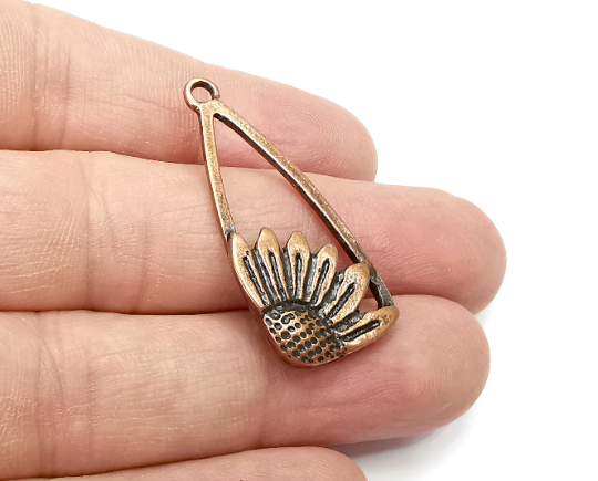 Flowers Charms, Sun flower Charms, Daisy Charms, Antique Copper Plated Plants Charms (38x16mm) G29348