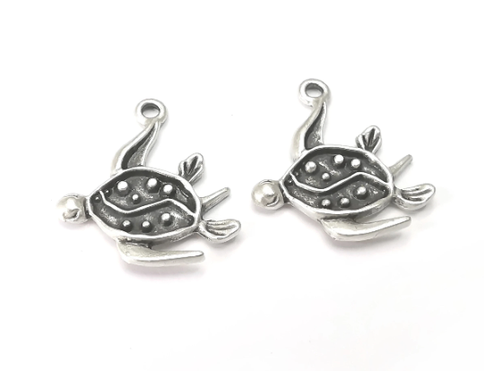 Sea Turtle Charms Antique Silver Plated Nautical Charms, Earring Dangle Components (23x20mm) G28300