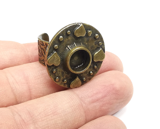 Heart Ring Blank Setting, Cabochon Mounting, Adjustable Resin Ring Base Bezels, Antique Bronze Inlay Ring Mosaic Ring Bezel (8mm) G29579