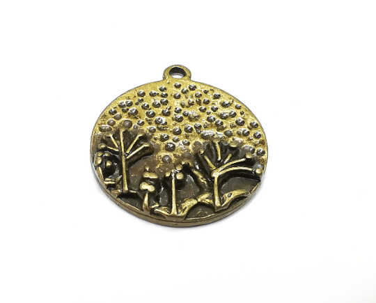 Trees Round Charms Pendant Antique Bronze Plated Charms (28x24mm) G29809