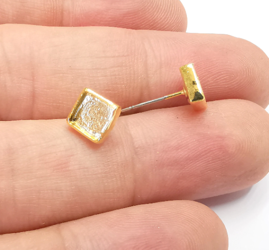Square Blank Gold Earring Set Base Wire Shiny Gold Plated Brass Earring Base (6x6mm blank) G28352