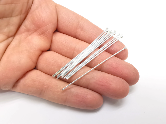 5 Sterling Silver Ball Head Long Pins 2.2'', 18ga (Length 2.2 inch- 55mm) (Thickness 1mm - 18 Gauge) 925 Solid Silver Ball Head pin G30038