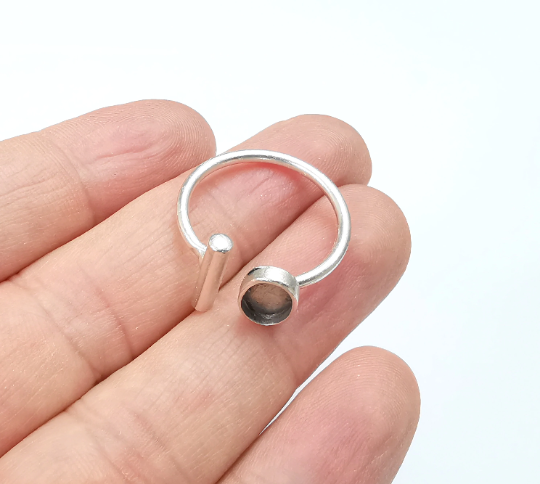 Wrap Ball Ring Blank Setting, Oval Cabochon Mounting, Adjustable Resin Ring Base Bezels, Antique Silver Plated (8x6mm) G29551