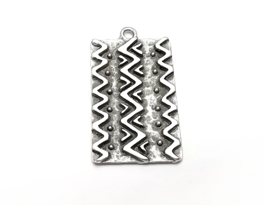 Flower Motif Charms, Ethnic Charms, Zigzag Charms, Antique Silver Plated (35x20mm) G28985