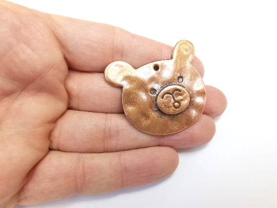 Bear Charms Pendants, Antique Copper Plated Charms (46x41mm) G29806