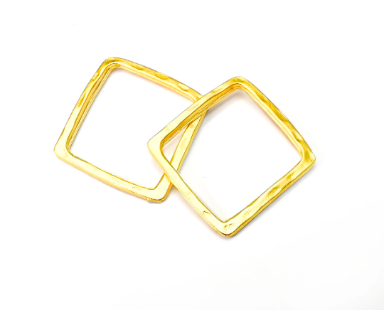 Hammered Square Charms Findings Gold plated (27x25mm) G28333