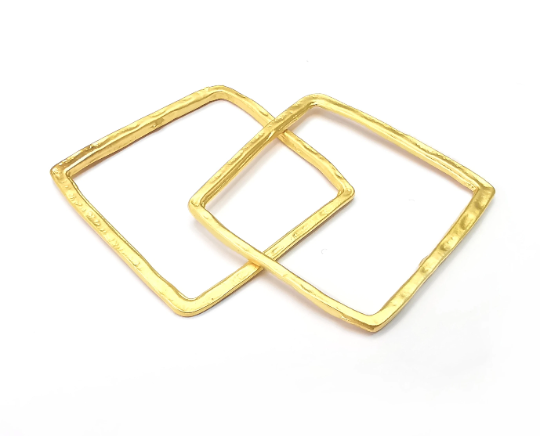 Hammered Square Charms Findings Gold plated (38mm) G28716