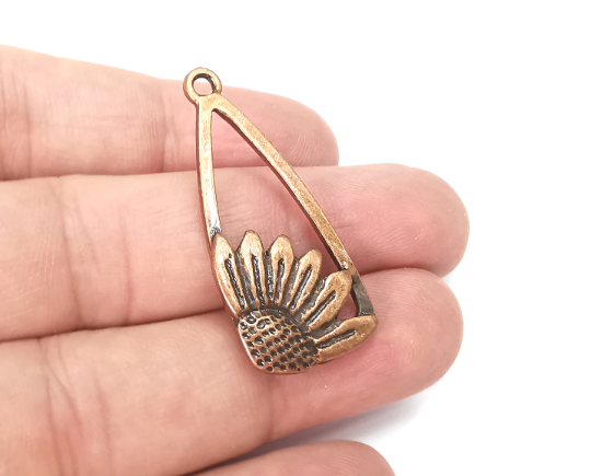 Flowers Charms, Sun flower Charms, Daisy Charms, Antique Copper Plated Plants Charms (38x16mm) G28971
