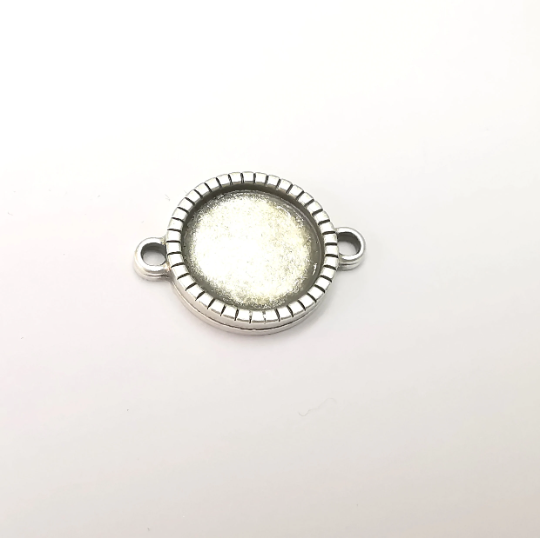 Round Pendant Connector Bezels, Resin Blank, inlay Mountings, Mosaic Frame, Cabochon Bases, Settings, Antique Silver Plated (14mm) G28923