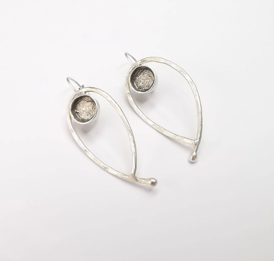 Earring Blank Bezel Antique Silver Plated Brass Earring Set Base (8mm blank) G24904