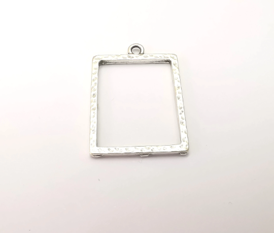 Rectangle Charm Antique Silver Plated Hammered Geometric Charms (35x24mm) G28731