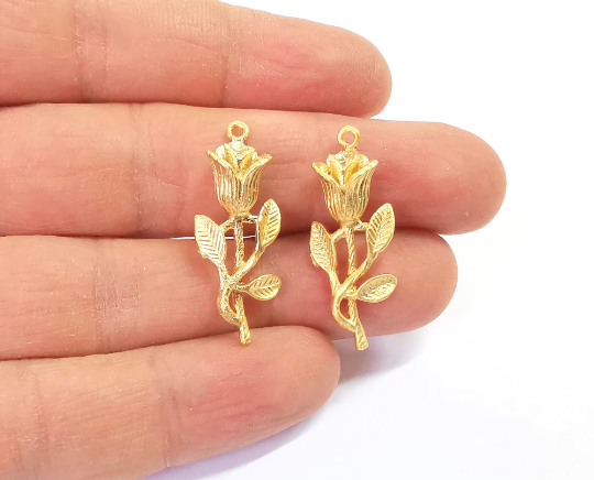 Tulip flower charms Gold plated charms (33x13mm) G24430
