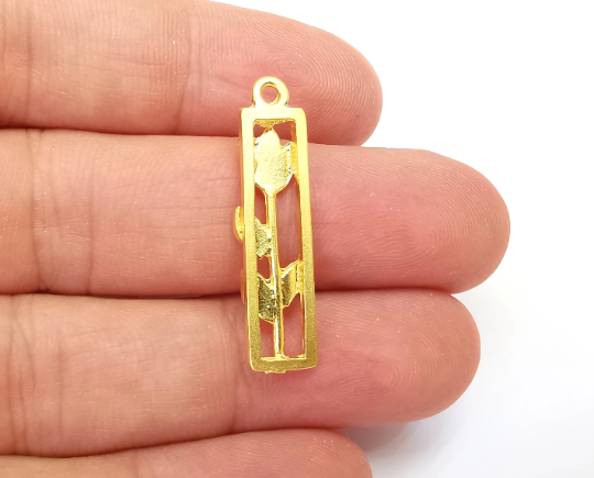 Flower Rose Leaf Charms Gold Plated Charms (33x8mm) G28262