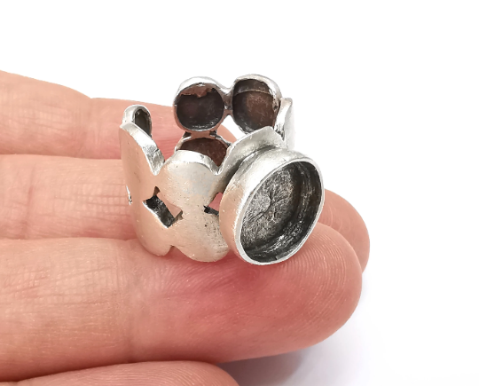 Circles Discs Silver Ring Blank Base Bezel Settings Cabochon Base Mountings Adjustable (12 mm Blank) , Antique Silver Plated Brass G28070